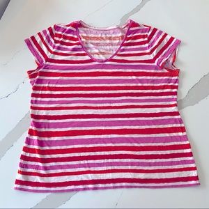 Ann Taylor Loft Pink Orange & White Stripe T shirt